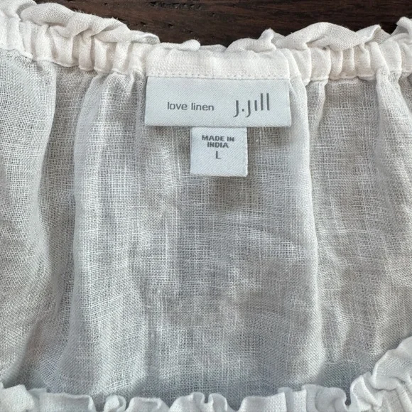 J Jill linen embroidered flowy whimsical white floral blouse size L luxury chic - Picture 6 of 9
